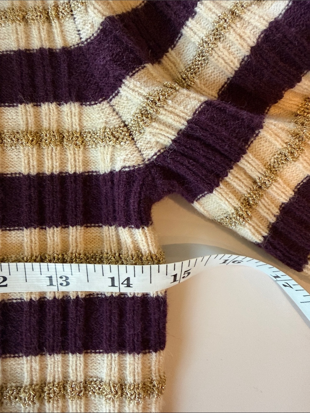 NWT Ann Taylor Purple/Gold Striped Ribbed Knit Turtleneck Sweater Size Small - Picture 8 of 11